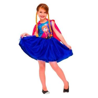 Imagem de Fantasia Frozen Infantil Anna Com Capa e Trança Princesas Disney - Glo