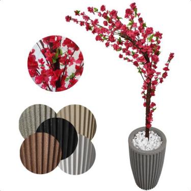 Imagem de Cerejeira Pink Galho Curvo Planta Artificial Vaso Decoração - Flor de 