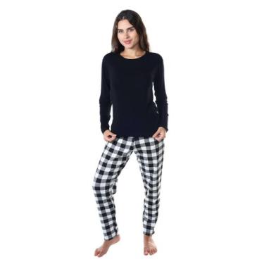 Imagem de Pijama De Frio Manga Longa Xadrez Empório Do Algodão, G, Preto