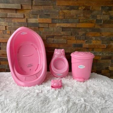 Imagem de Kit banheira plástico 22 Litros com penico desfralde bebê saboneteira 