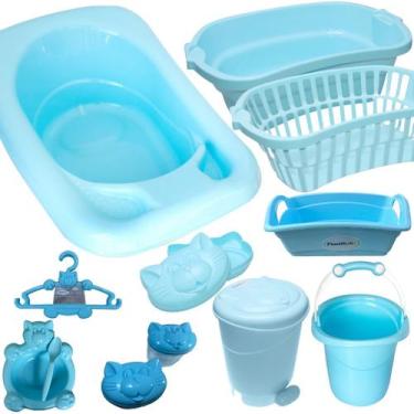 Imagem de Banheira 32 Litros Kit 11 itens cesto roupa banho maternidade - Plastb