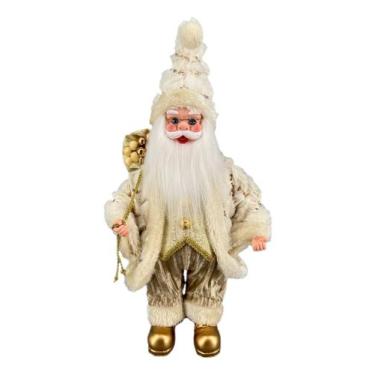 Imagem de Papai Noel Musical Creme/Gold Tecido Decoração Natal 40cm - Zona Livre