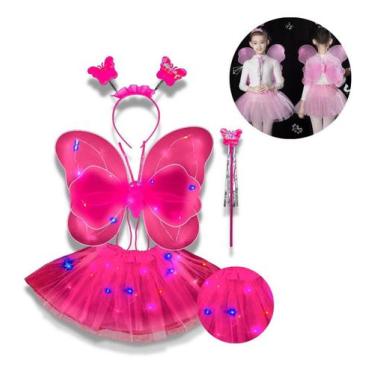 Imagem de Kit Fantasia Asa Led Borboleta Infantil Com Saia Tule - Bimport, Pink
