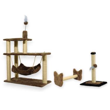 Imagem de Arranhador Para Gatos 3 Plataformas Rede E Brinquedos Poste P Torre Si