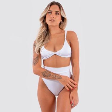 Imagem de Biquini Top Alcinha Calcinha Hot Pant Cintura Alta - Diluxo, P, Branco