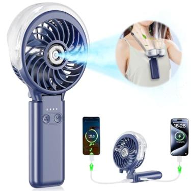 Imagem de HandFan Ventilador de nebulização portátil atualizado de 5200 mAh, ventilador portátil recarregável, ventiladores de névoa de água em spray, ventiladores elétricos de gelo para concertos de viagem na