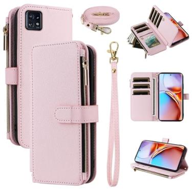 Imagem de Furiet Capa carteira para Motorola Edge+ Plus 2023/Edge 40 Pro 5G/Moto X40 com alça de pulso, alça de ombro mais de 10 porta-cartões de couro PU dobrável com zíper capa de telefone à prova de choque