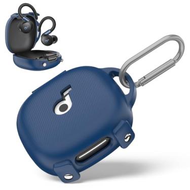 Imagem de WADVCU Capa para [Secure Lock] Soundcore Sport X20, capa protetora de silicone macio resistente a arranhões com design visível para Soundcore Sport X20 da Anker Capa de carregamento com mosquetão azul