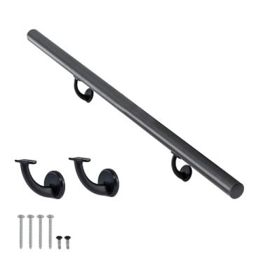 Imagem de PICESA Conjunto moderno de corrimão de alumínio de 6 m, corrimãos para escadas internas, deck, declive, corrimãos de escada montados na parede, suportes de liga Zink incluídos, sem ferrugem (preto