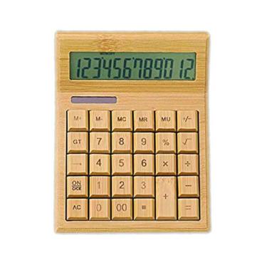 Imagem de Omio Calculadora solar de bambu natural, multifuncional, calculadora de madeira, visor grande de 12 dígitos, calculadora de mesa solar com 29 botões grandes, calculadora de madeira para escritório em