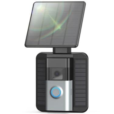 Imagem de QIBOX Carregador solar compatível com campainha de vídeo Ring 4/3/3 Plus/Campainha de bateria Plus, painel solar contínuo à prova d'água, painel ajustável