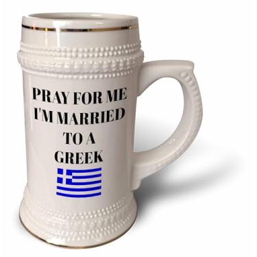 Imagem de 3dRose Pray for me Im Married, Caneca com foto da bandeira grega - Stein, 510 g (STN_265947_1), 623 g, branca