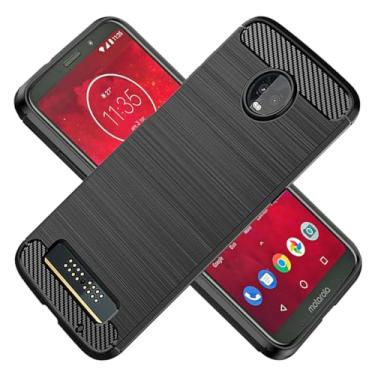 Imagem de HTXWXJC Capa para Moto Z3 Play, capa para Moto Z3, Motorola Z3 Force, XT1929, capa protetora fina de borracha TPU de fibra de carbono antiarranhões à prova de choque para Motorola Moto Z3 Play, preta
