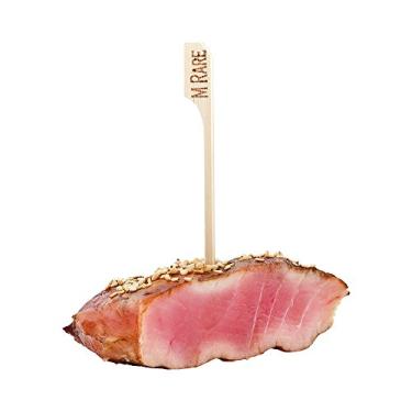 Imagem de Marcadores de carne RW Smart de 10 cm, médios e raros, 1000 varetas descartáveis para marcadores de temperatura de bife de bambu natural, para churrascos, festas ou buffets - Restaurantware