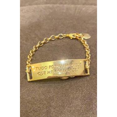 Imagem de Pulseira Feminina Tudo Posso Naquele que me Fortalece Banhado 18k - Ba