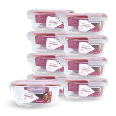 Imagem de Kit 9 Potes Hermético Vidro Redondo Grande Salada Fit 950ml - NABOX, V