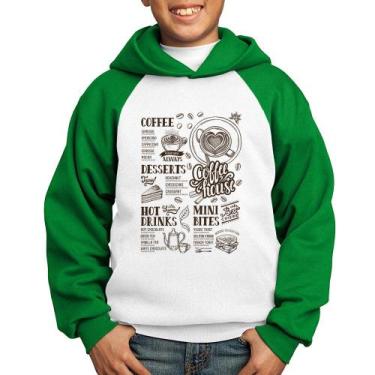 Imagem de Moletom Infantil Coffee House Vintage - Foca na Moda, Branco, Verde, 8
