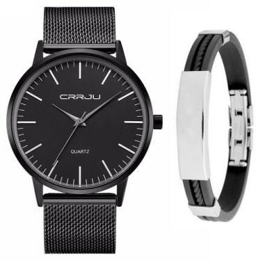 Imagem de Relógio Masculino Casual Ultra Fino Preto + Bracelete Metal - CRRJU