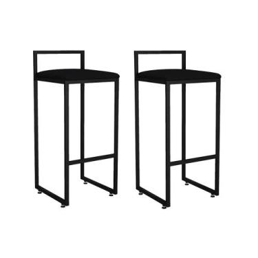 Imagem de Kit 02 Banqueta Alta Industrial 0,78 cm Metal Preto Suede Preto - Vall