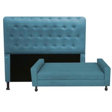 Imagem de Kit Cabeceira Brenda com Recamier Felix 1,60 cm Queen Size Baú Quarto 