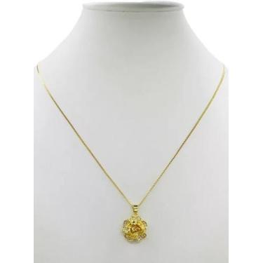 Imagem de Cordão Feminino 1mm Rosa Flor - Banhado a Ouro 18k - ToJoia18k