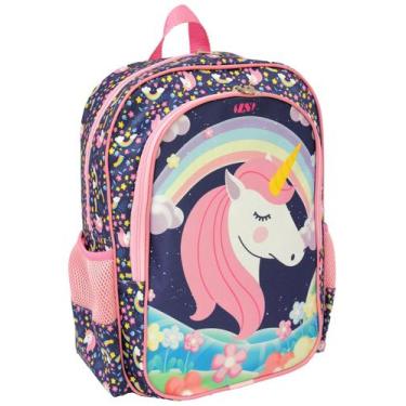 Imagem de Mochila Feminina Infantil LS Unicórnios Azul Grande Com 4 Divisões - M