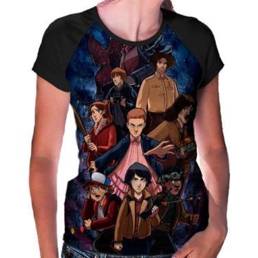 Imagem de Camiseta Raglan Baby Look Stranger Things Ref:84 - smoke, Preto, G