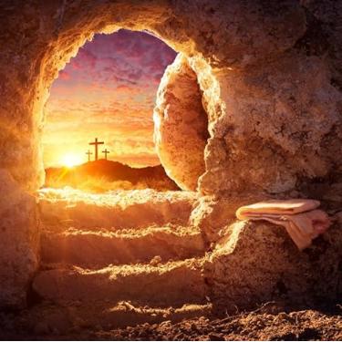 Imagem de Pnylzzyxh Pano de fundo da tumba de Páscoa, Ressurreição de Jesus, tumba vazia com mortalha, crucifixo de cristo, luz sagrada, buraco de pedra fundo Lord Pray, igreja, eventos, banner, decorações de
