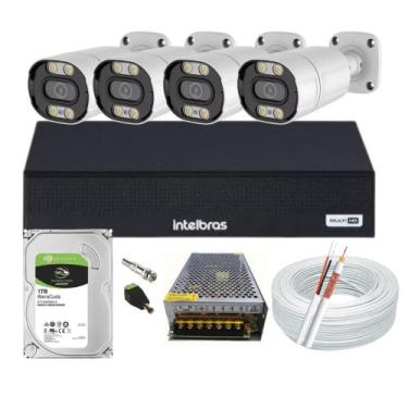 Imagem de Kit Cftv 4 Cameras Segurança Full Hd Colorido Noite Dvr Intelbras 4ch 