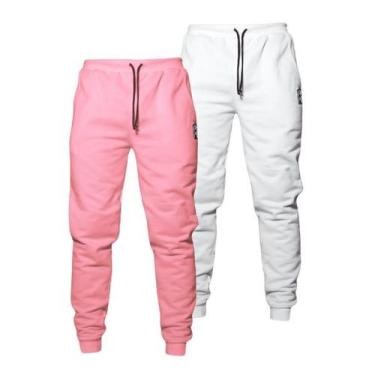 Imagem de Kit 2 Calças Moletom Feminina Cintura Alta 2 Bolsos Básico Casual - Ca