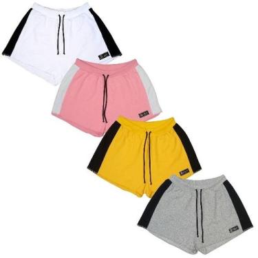 Imagem de Kit 4 Shorts Moletom Feminino Esportivo Sem Bolso Básico Treino Academ