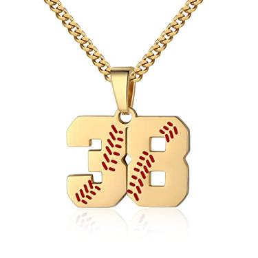 Imagem de Colar com número de beisebol para meninos 00-99 Atletas Jersey Número colar de aço inoxidável corrente banhada a ouro 55,88 cm pingente de beisebol personalizado presente de beisebol para homens e mulheres meninas, Aço inoxidável, não sabe