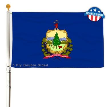 Imagem de Bandeira do estado de Vermont com 3 camadas 6,5 x 9,5 m 150D poliéster dupla face resistente ao ar livre cores vivas com cabeçalho de lona durável e 2 ilhós de latão