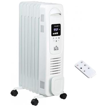 Imagem de Aquecedor Elétrico a Óleo com Termostato Ajustável e 3 Níveis, 1500W, 110v, HOMCOM, Branco