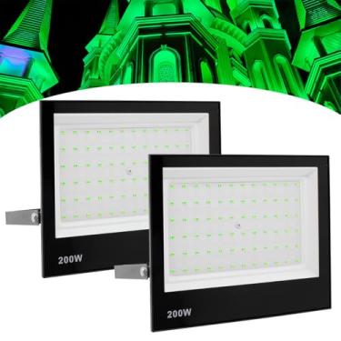 Imagem de Kit 2 Refletor Led Holofote 200w Ip66 Bivolt Forte Luz Verde