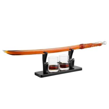 Imagem de Espada Samurai grande garrafa de uísque e vinho – licor de 382 g com 2 copos Ninja Star 283 g – Scotch, Bourbon, presentes de barware para Katana japonesa, Kendo, Iaido, Kenjutsu, decoração de anime