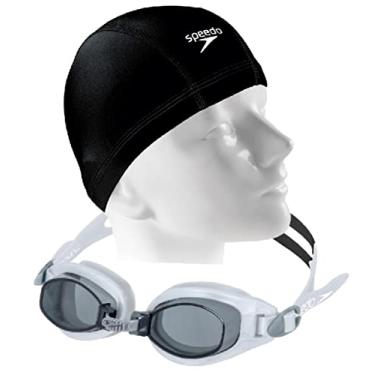 Imagem de Kit Natação Speedo Óculos Freestyle Slc Antiembaçante Proteção UV + Touca Silicone Xtrafit (óculos preto + touca preta)