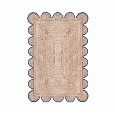 Imagem de Chouhan Rugs Tapetes de área recortados de juta natural tecido à mão boho interior fazenda tapete trançado para sala de estar, quarto, cozinha (azul-N5, 2x6)