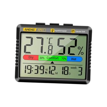 Imagem de Ｂｅｓｇａ Termômetro digital Higrômetro Estação meteorológica Medição multicena Higrômetro interno Medidor eletrônico de umidade para escritório, Preto
