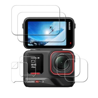 Imagem de iDaPro [2 peças] Protetor de tela para Insta360 Ace Pro 2 + [2 peças] protetor de lente para lente AcePro 2 + [2 peças] PET (não vidro) para tela frontal Insta 360 Ace Pro2, vidro temperado, dureza