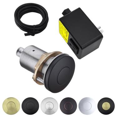Imagem de BESTILL Kit de interruptor de ar para descarte de lixo - listado na UL, botão de interruptor liga/desliga superior de pia curta de latão 7,5 cm para triturador de resíduos alimentares, preto fosco,