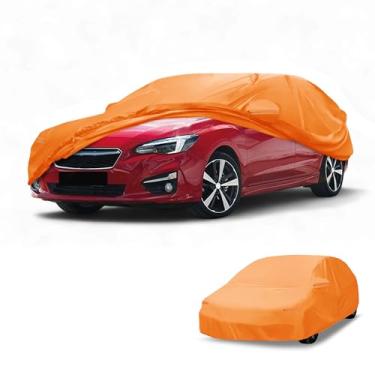 Imagem de Partuto Capa de carro à prova d'água para todos os climas, automotiva, externa, anti-UV, proteção contra chuva e sol, cobertura externa completa para Subaru Impreza Hatchback 210D-PU laranja com faixa