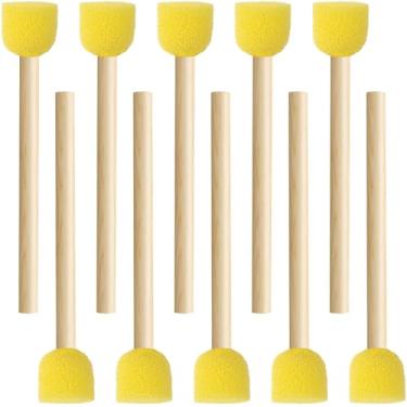 Imagem de Pndeyo 10 pincéis de esponja de 1,5 cm para pintura, pincéis redondos de espuma com cabo de madeira, ferramenta de coloração de pincel de esponja para artes e artesanato DIY - amarelo