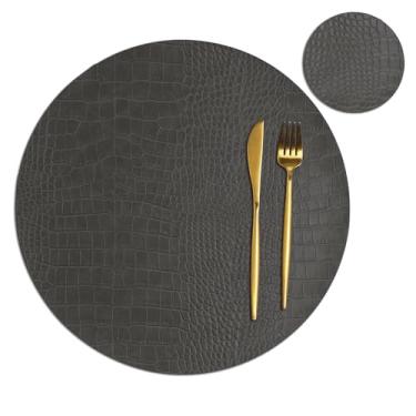 Imagem de Jovono Jogo americano redondo de couro para mesas redondas conjunto de 8, tapetes de mesa pretos e porta-copos laváveis, fáceis de cuidar para decoração de interiores 33 cm de diâmetro