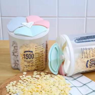 Imagem de Pote Plástico Tampa Hermético de Armazenamento com 3 Divisórias Organizadoras Para Armário Geladeira Cozinha 1,5Litros