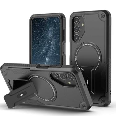 Imagem de TKMore Capa de celular com suporte de suporte para Samsung Galaxy A25 5G suporte ímã camada dupla TPU bumper capa antichoque proteção resistente, suporte horizontal e vertical, 5 cores (preto)