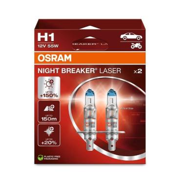 Imagem de Par Lampada Farol Osram Night breaker Laser H1 55W 4000k