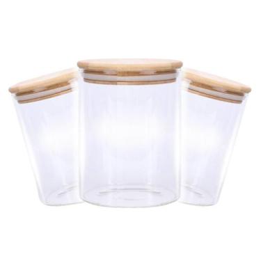 Imagem de Kit 12 Pote Mantimento Vidro Borossilicato Hermético Tampa Bambu Tempe