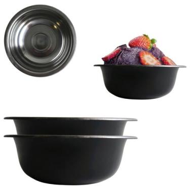 Imagem de 2 Tigelas Bowl Redonda Pote Aço Inox Preto Sobremesas 700ml - Fx