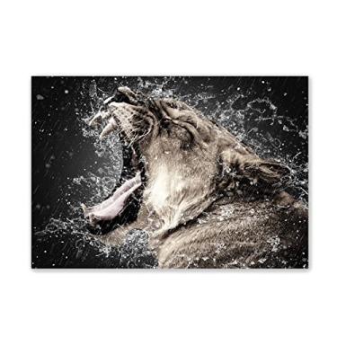 Imagem de JZSDGB Pôster de animal leão na chuva - pinturas em preto e branco em tela - imagens de arte de parede de animais selvagens africanos para decoração de sala de estar 90 x 135 cm (35 x 53 pol) sem